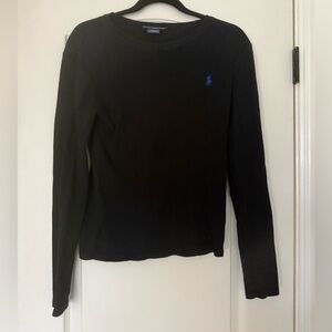 Ralph Lauren Sport Black Long Sleeve Crew Neck Tee Blue Pony Logo Cotton Medium